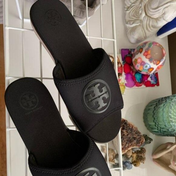 Tory Burch Neoprene Logo Slide Sandal, Black - Picture 1 of 11